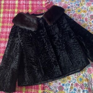 Vintage Black Persian Lamb Coat with Mink Collar